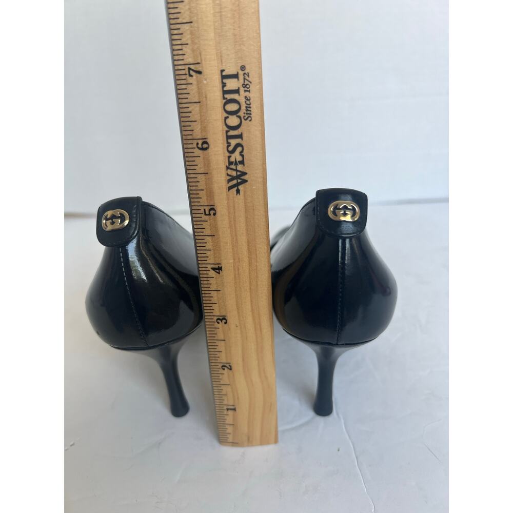 Gucci Black Patent Leather Round Toe Slip On Mid Heel Pumps Sz 6C‎ Wide EU 36C - Picture 8 of 15